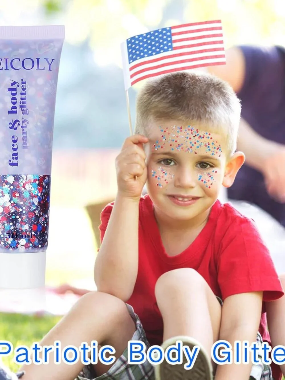 250th Red White and Blue Patriotic Face Glitter,Fourth of July Star Hair Glitter